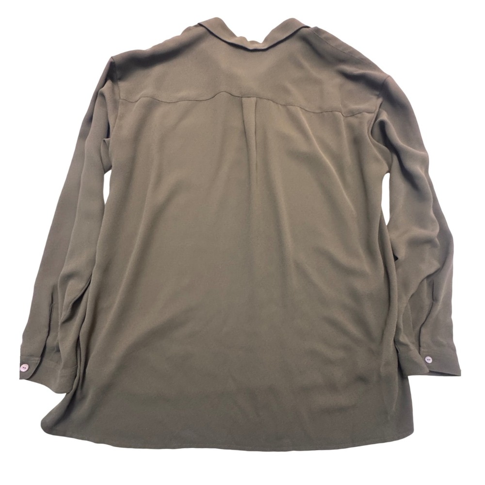 J. Jill‎ Womens XL Tall Olive Green Button Down Long Sleeve Blouse Pocket Crepe - Picture 2 of 9